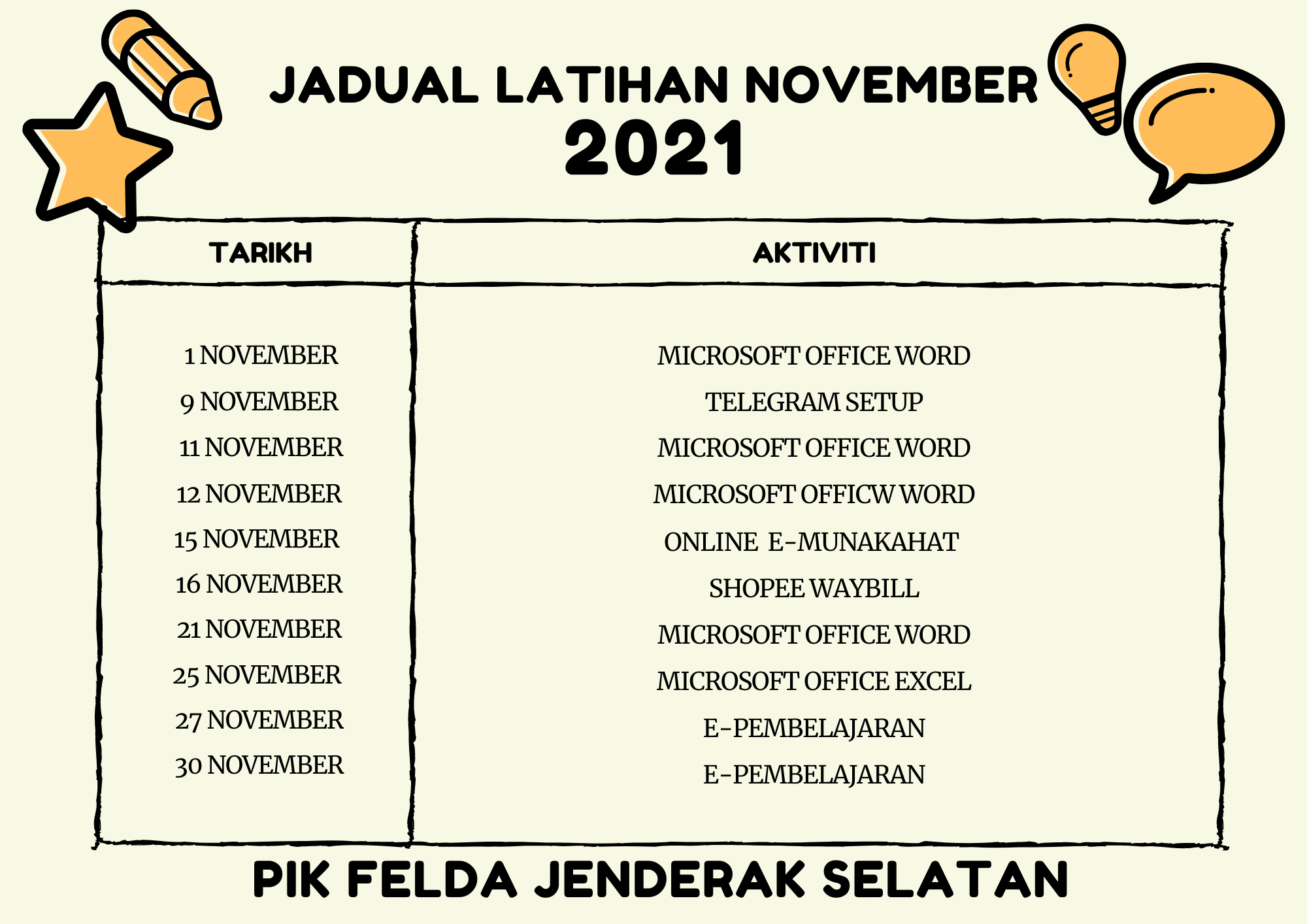 jadual aktiviti nov21